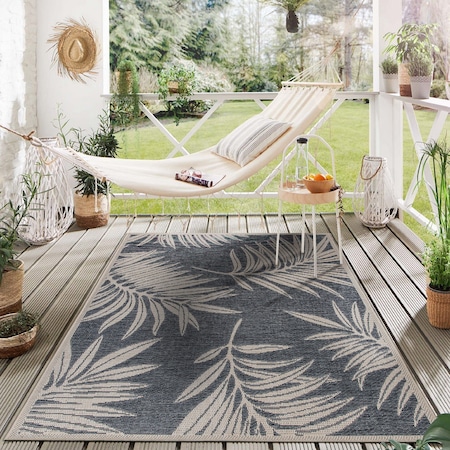 World Rug Gallery Leaf Design for Patio Outdoor Rugs 7'10'' x 10' Blue 407BLUE8X10